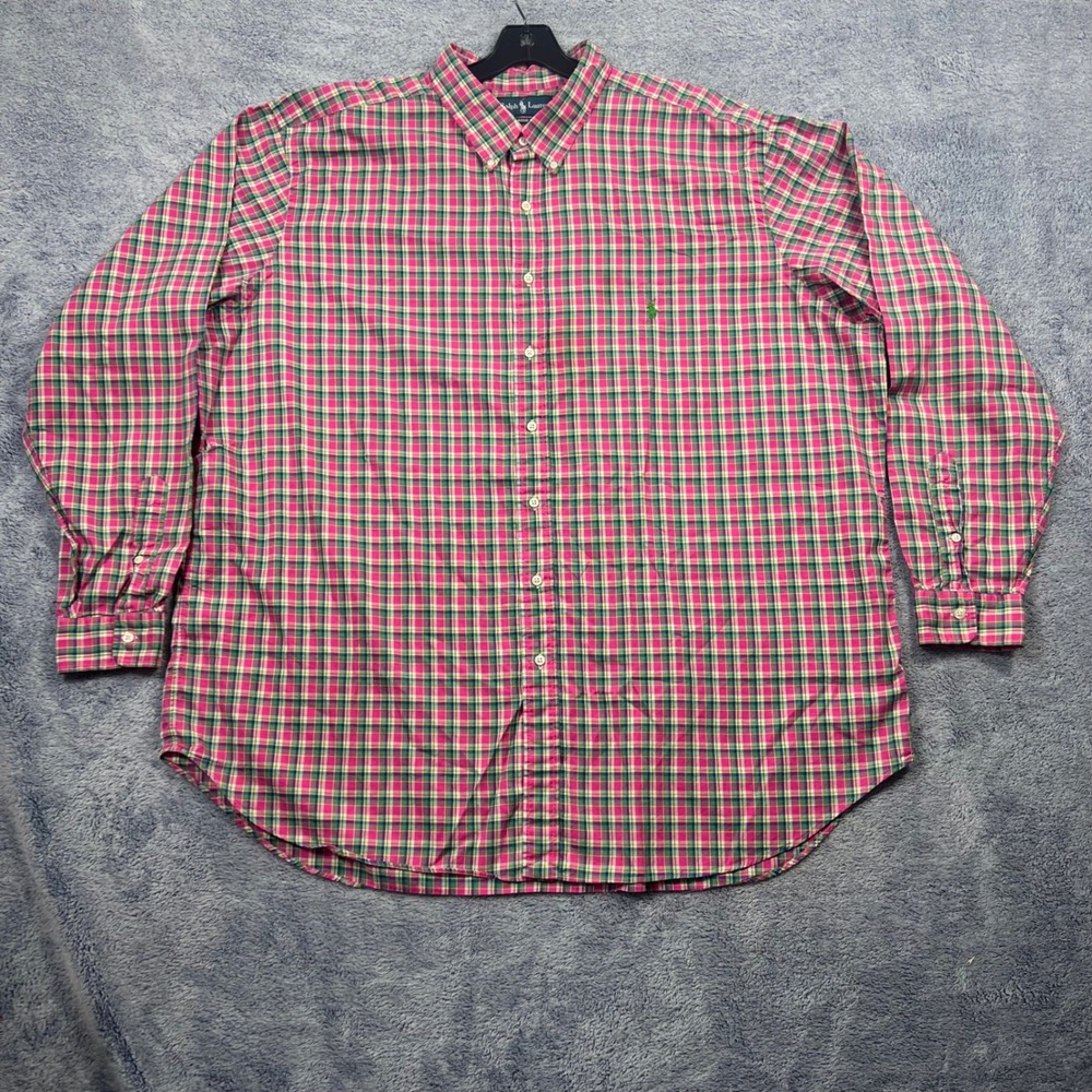Ralph Lauren Mens 3XLT Pink Plaid Button Down Shirt Classic Fit Long Sleeve Tall